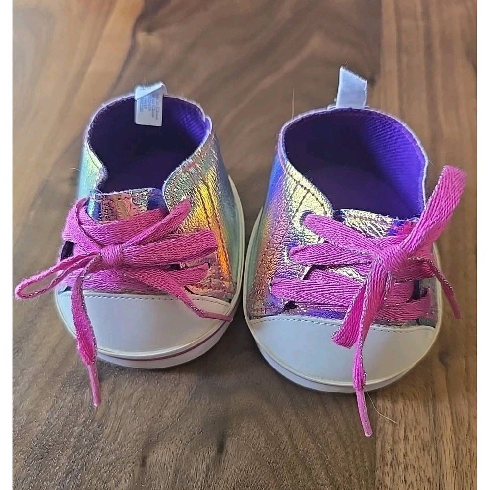 BAB Build-a-Bear Purple Rainbow Metallic Shoes Sneakers Hightops Pink Laces